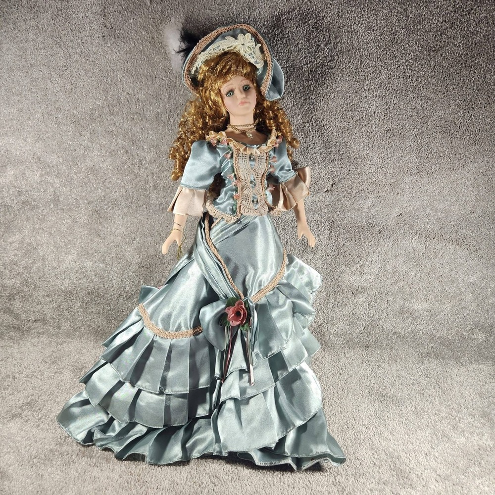 Show-Stoppers Vanessa Porcelain Doll Blue Victorian Gown Blonde Green Eyes